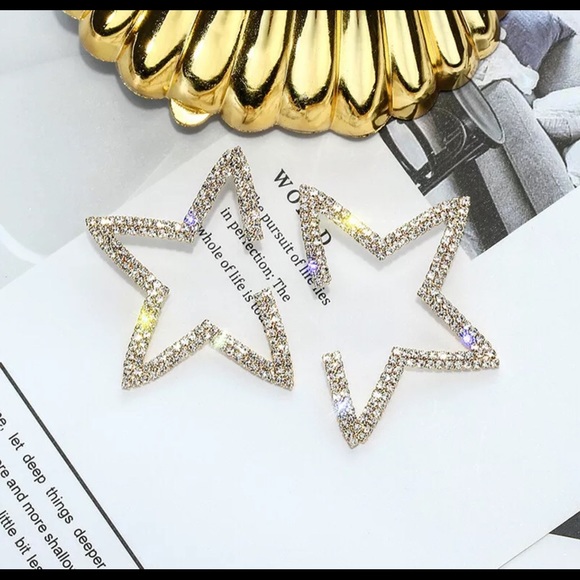 Yellow Gold Plated Star Sapphire Fashion Earrings - Picture 4 of 4